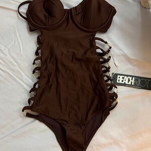 Beach Riot Brown One-Piece Swimsuit with Side Ring Cutouts